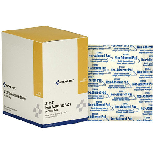 First Aid Only Non-Adherent Sterile Pads | 3" x 4" "Ouchless" Dressings, 50 Per Box