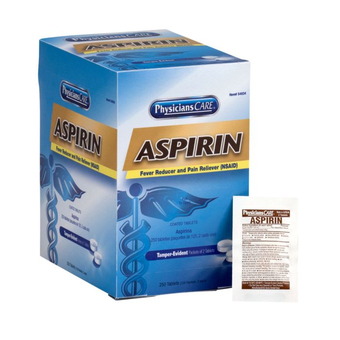 First Aid Only PhysiciansCare Aspirin, 325mg, 125 Packets of 2 Tablets