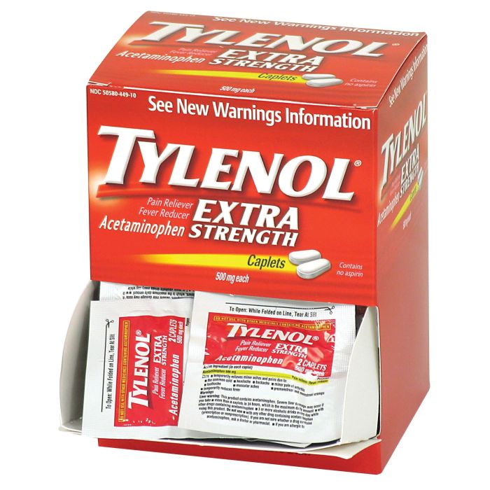 First Aid Only Tylenol Extra Strength Pain Reliever, 50 x 2-Count Packets