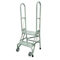 Cotterman Steel Folding Rolling Ladder with Handrails – Stock 'N Store Series, 350 lb Capacity