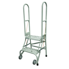 Cotterman Aluminum Folding Rolling Ladder with Handrails – Stock 'N Store Series, 350 lb Capacity