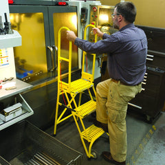 Cotterman Aluminum Folding Rolling Ladder with Handrails – Stock 'N Store Series, 350 lb Capacity