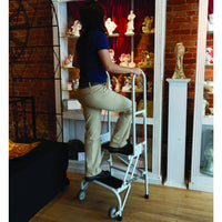 Cotterman Steel Folding Rolling Ladder with Handrails – Stock 'N Store Series, 350 lb Capacity