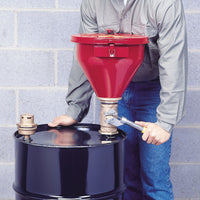 Justrite Steel Drum Funnel #08207, Self-Close Cover, Tip-Over Protection Kit for 2" Drum Bung