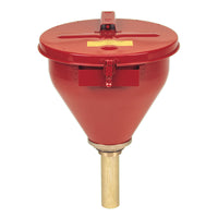Justrite Large Steel Drum Funnel for Flammables with 6" Flame Arrester and Self-Closing Cover, 2" Bung