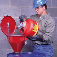 Justrite Large Steel Drum Funnel for Flammables with 6" Flame Arrester and Self-Closing Cover, 2" Bung