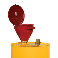 Justrite Large Steel Drum Funnel for Flammables with 6" Flame Arrester and Self-Closing Cover, 2" Bung