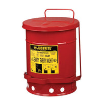 Justrite Oily Waste Can, 6 Gallon, Foot-Operated Self-Closing Cover