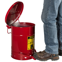 Justrite Oily Waste Can, 6 Gallon, Foot-Operated Self-Closing Cover, Red