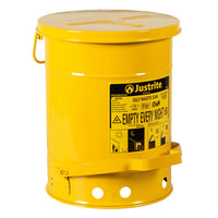 Justrite Oily Waste Can, 6 Gallon, Foot-Operated Self-Closing Cover, Yellow