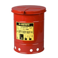 Justrite Oily Waste Can, 6 Gallon, Hand-Operated Cover