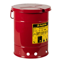 Justrite 6 Gallon, Oily Waste Can, Hand-Operated Cover, Red