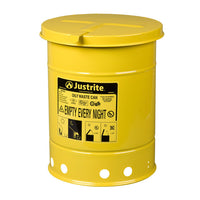 Justrite 6 Gallon, Oily Waste Can, Hand-Operated Cover, Yellow