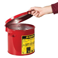 Justrite Oily Waste Countertop Can Accepts Small Wipes And Swabs, 2 Gallon, Red