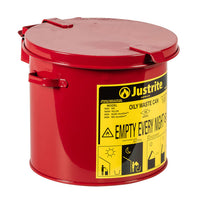 Justrite Oily Waste Countertop Can Accepts Small Wipes And Swabs, 2 Gallon, Red