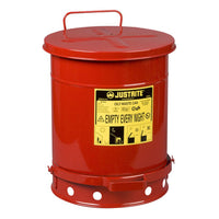 Justrite Oily Waste Can, 10 Gallon, Foot-Operated Self-Closing Cover
