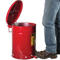 Justrite 10 Gallon, Oily Waste Can, Hands-Free, Self-Closing Cover, Red