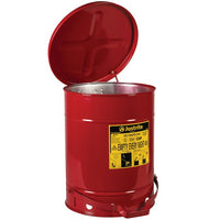 Justrite 10 Gallon, Oily Waste Can, Hands-Free, Self-Closing Cover, Red