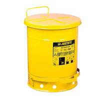 Justrite Oily Waste Can, 10 Gallon, Foot-Operated Self-Closing Cover