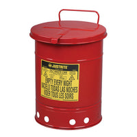 Justrite Oily Waste Can, 10 Gallon, Hand-Operated Cover