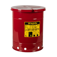 Justrite 10 Gallon, Oily Waste Can, Hand Operated Cover, Red