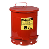 Justrite Oily Waste Can, 14 Gallon, Foot-Operated Self-Closing Cover