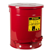 Justrite 14 Gallon, Oily Waste Can, Hands-Free, Self-Closing Cover, Red