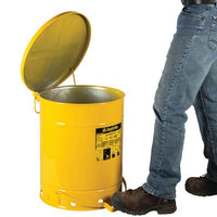 Justrite 14 Gallon, Oily Waste Can, Hands-Free, Self-Closing Cover, Yellow