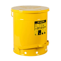 Justrite 14 Gallon, Oily Waste Can, Hands-Free, Self-Closing Cover, Yellow