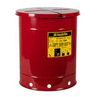 Justrite 14 Gallon, Oily Waste Can, Hand-Operated Cover, Red