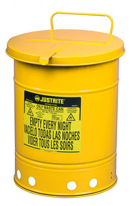 Justrite Oily Waste Can, 14 Gallon, Hand-Operated Cover