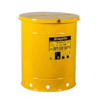 Justrite Oily Waste Can, 14 Gallon, Hand-Operated Cover, Yellow