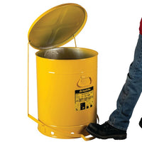 Justrite Oily Waste Can, 10 Gallon, Foot-Operated Self-Closing Cover