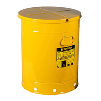 Justrite Oily Waste Can, 21 Gallon, Hand-Operated Cover, Yellow