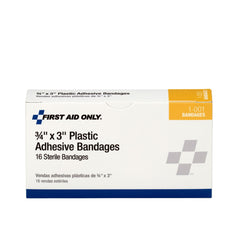 First Aid Only 3/4" x 3" Adhesive Plastic Bandages, 16 Per Box