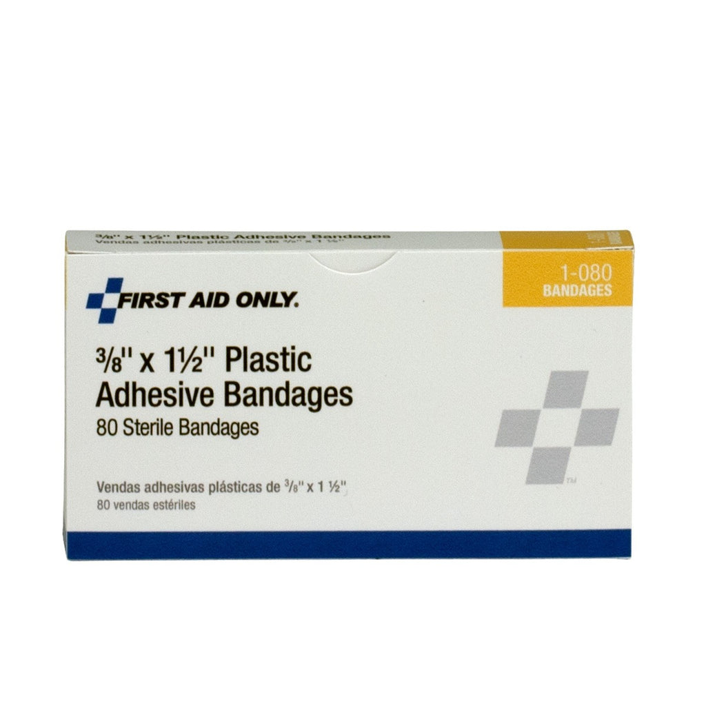 First Aid Only 3/8" x 1-1/2" Plastic Junior Bandages | High-Capacity Wound Care for Minor Abrasions, 80 Per Box
