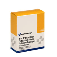 First Aid Only 1"x 3" Blue Metal Detectable Fabric Bandages, 50 Per Box(Pack of 50)