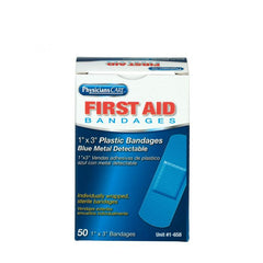 First Aid Only 1" x 3" Blue Metal Detectable Plastic Bandages, 50 Per Box