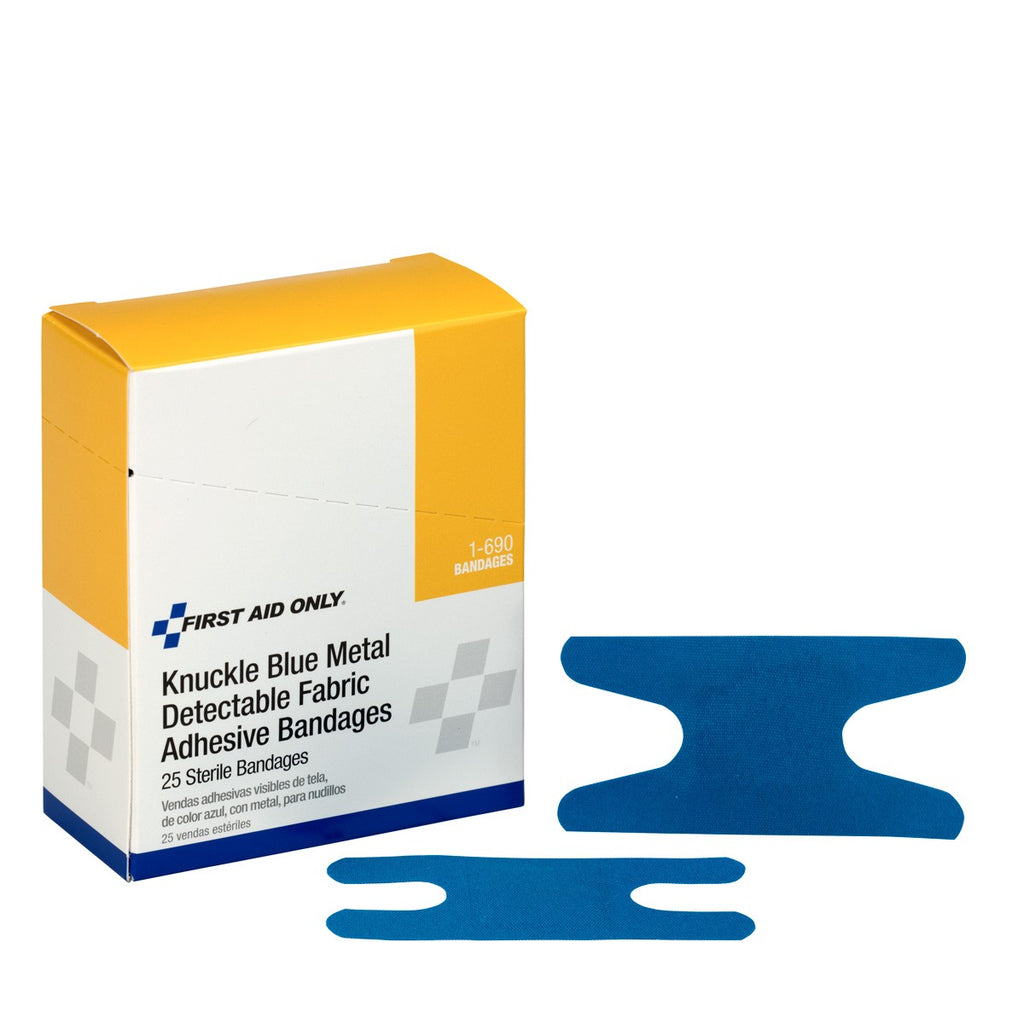 First Aid Only Blue Metal Detectable Fabric Knuckle Bandages | 25 Per Box
