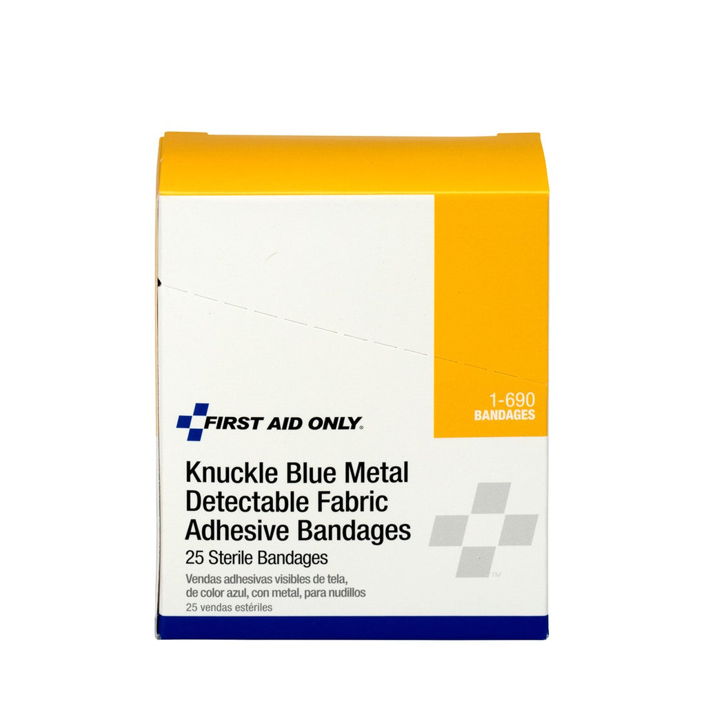 First Aid Only Blue Metal Detectable Fabric Knuckle Bandages | 25 Per Box