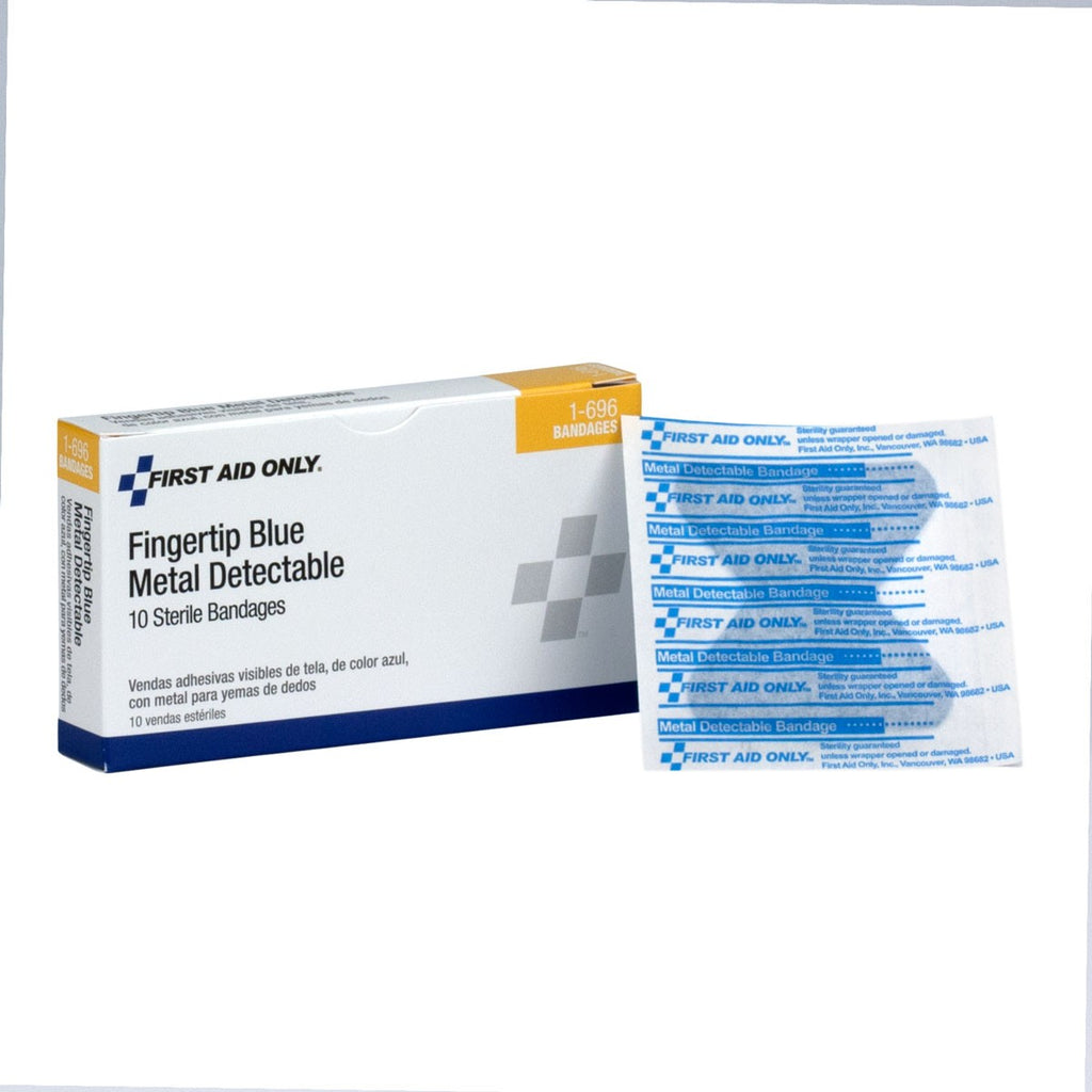 First Aid Only Blue Metal Detectable Fabric Fingertip Bandages | 10 Per Box