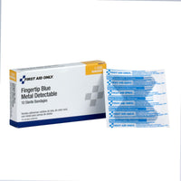 First Aid Only Blue Metal Detectable Fabric Fingertip Bandages, 10 Per Box(Pack of 200)