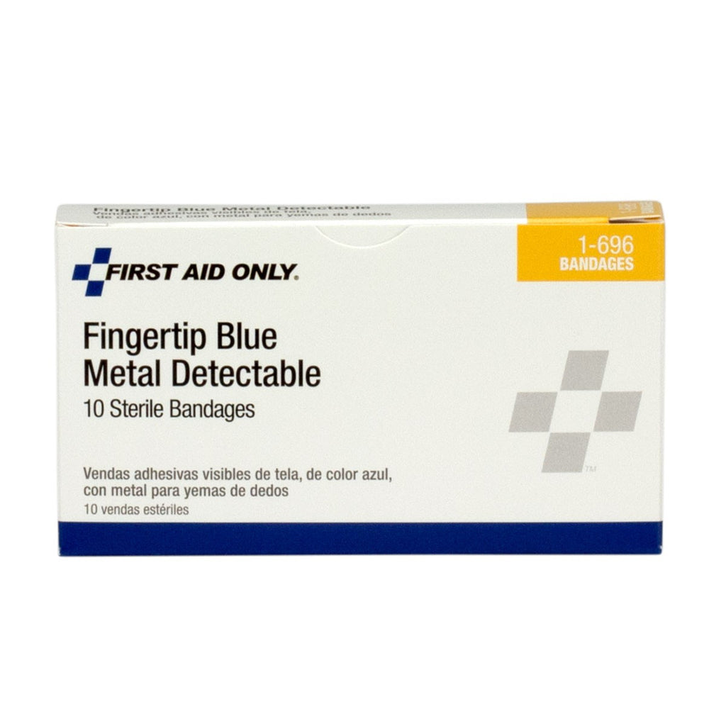 First Aid Only Blue Metal Detectable Fabric Fingertip Bandages | 10 Per Box