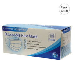 Kemp USA Blue Disposable Face Masks, Non-Medical, 3-Ply (Pack Of 50)