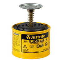 Justrite 1 Pint Steel Plunger Dispensing Can, Perforated Pan Screen Serves As Flame Arrester, Yellow