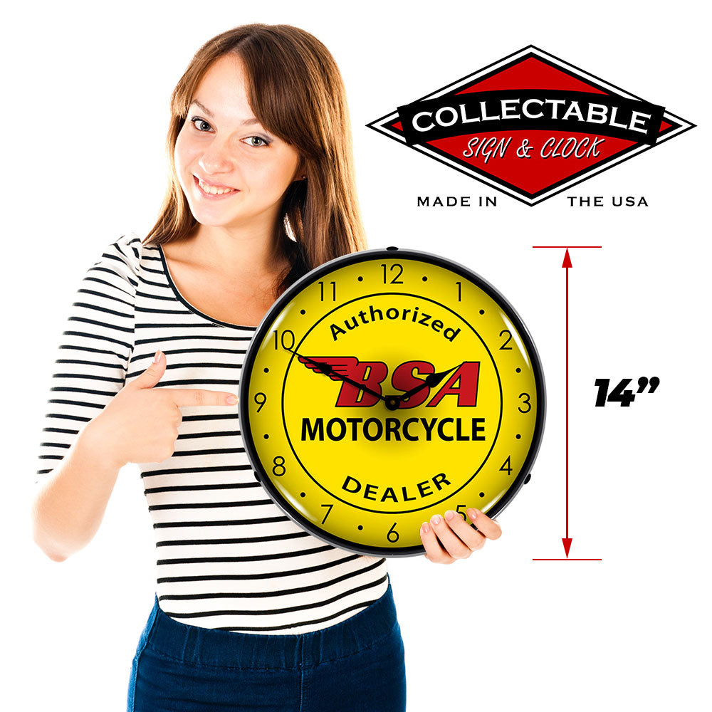 BSA Motorcycle Authorized Dealer 14" Vintage-Style Backlit LED Wall Clock