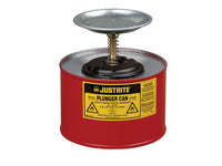Justrite Plunger Dispensing Can, 2 Quart, Perforated Pan Screen Serves As Flame Arrester, Steel