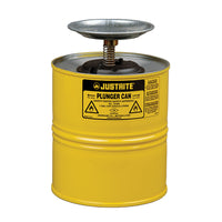 Justrite 1 Gallon Steel Plunger Dispensing Can, Perforated Pan Screen Serves As Flame Arrester