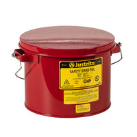 Justrite 6 Quart Steel Swab Pail, Perforated Dasher Plate, Hinged Cover