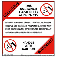 JJ Keller Warning This Container Hazardous When Empty Package Marking Sheeted label (Pack of 100)